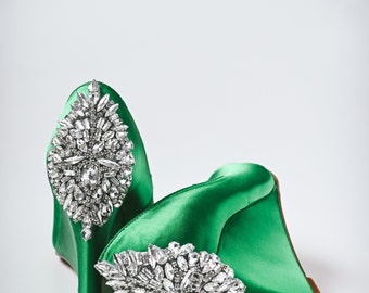 Green Shoes for Bride, Green Bridal Wedges, Green Bridal Heels, Wedge Bridal Shoes, Wedding Wedges, Green Wedding Shoes, Simple Wedge Heels