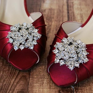 Ruby Red Wedding Shoes, Red Bride Shoes, Custom Wedding Shoes, Low Heel Bridal Shoes, Bling Bridal Heels, Red Bride Shoes