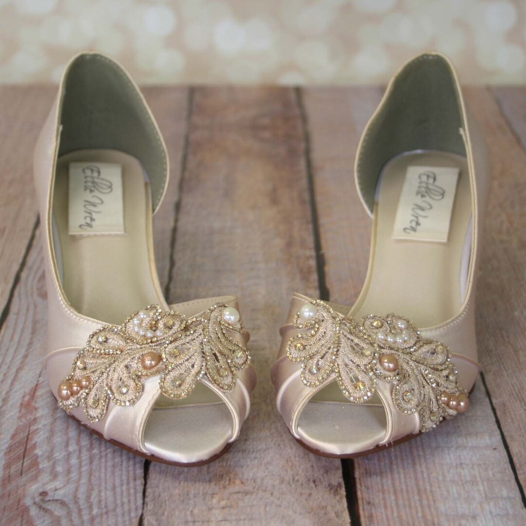 Ivory Wedding Shoes, Champagne Wedding Shoes, Ivory Bridal Shoes, Lace ...