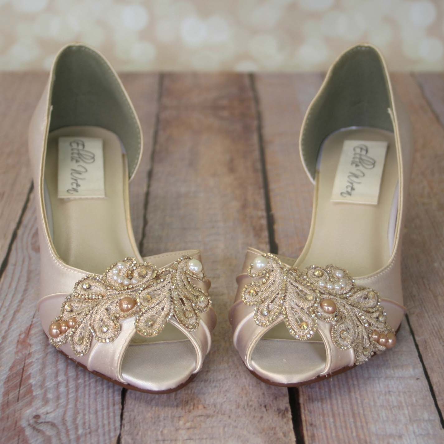 Ivory Wedding Shoes, Champagne Wedding Shoes, Ivory Bridal Shoes, Lace  Wedding Accessories, Pearl Wedding Accessories, Kitten Heel, Peep Toe -  Etsy UK