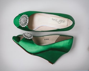 Wedding Wedges, Green Wedding Shoes, Wedge Bridal Shoes, Green Bridal Wedges, Green Shoes for Bride, Green Bridal Heels, Simple Wedge Heels