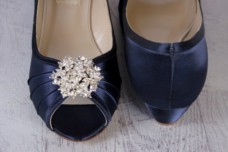 Navy Blue Wedge Wedding Shoes Low Heel Wedding Shoes Navy