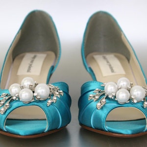 Blue Wedding Shoes for Bride, Turquoise Wedding Shoe, Something Blue Bridal Shoes, Bride Shoes, Custom Wedding Shoes, Low Heel Wedding Shoes image 1