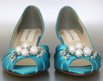 Blue Wedding Shoes for Bride, Turquoise Wedding Shoe, Something Blue Bridal Shoes, Bride Shoes, Custom Wedding Shoes, Low Heel Wedding Shoes