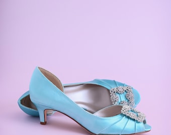 Low Heel Turquoise Wedding Shoes For Bride Simple Bridal Heels