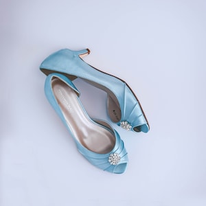 Blue Shoes for Bride, Blue Wedding Shoes, Low Heel Bridal Shoes, Simple Bride Shoes, Custom Bridal Heels, Something Blue Shoes