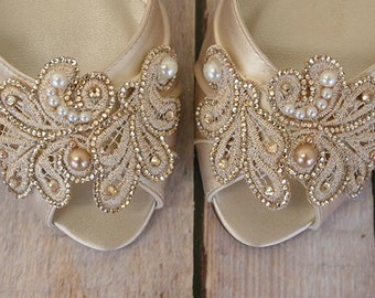 Custom Wedding Shoes, Ivory Bridal Heels, Champagne Bridal Shoes, Lace Wedding Shoes, Crystal Bride Shoes, Pearl Wedding Shoes, Bride Shoes