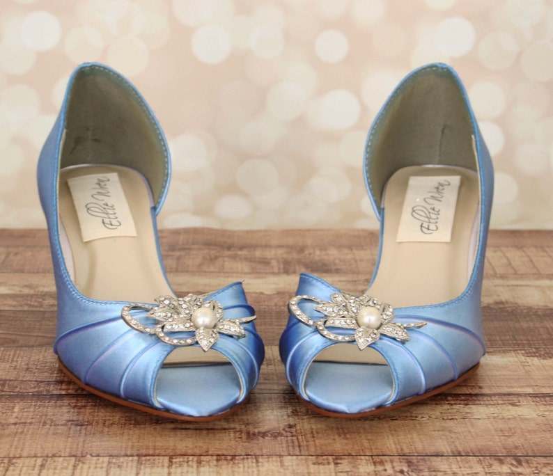 Wedding Shoes, Blue Wedding Shoes, Something Blue Shoes, Kitten Heels, Low Heel Wedding Shoes, Simple Wedding Shoes, Peep Toes image 2