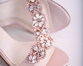 Chaussures de mariée or rose, sandales de mariage rose poudré