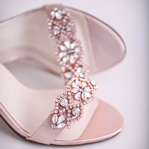 Blush Wedding Sandals, Rose Gold Bridal Shoes, Light Pink Bridal Heels, Custom Wedding Shoes, Bling Bridal Shoes, Pink Shoes for Bride