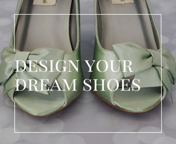 Custom Wedding Shoe Consultation, Green Wedding Shoes, Green Bridal Shoes,  Wedding Wedges, Bow Bridal Heels, Pale Green Bride Shoes - Main Image