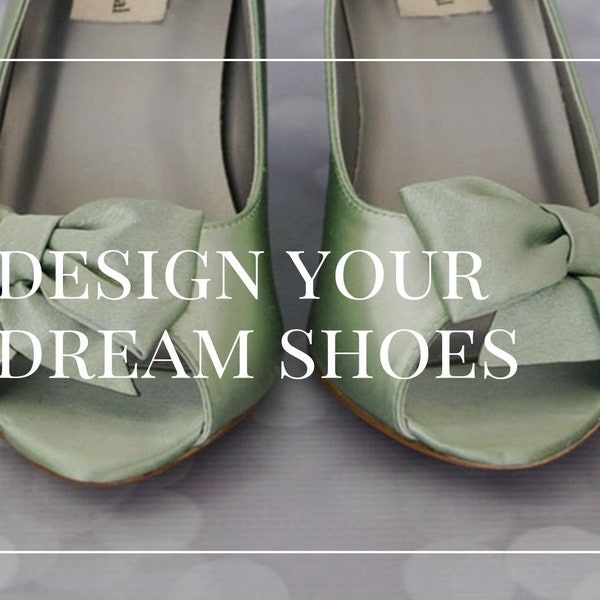 Custom Wedding Shoe Consultation, Green Wedding Shoes, Green Bridal Shoes, Wedding Wedges, Bow Bridal Heels, Pale Green Bride Shoes