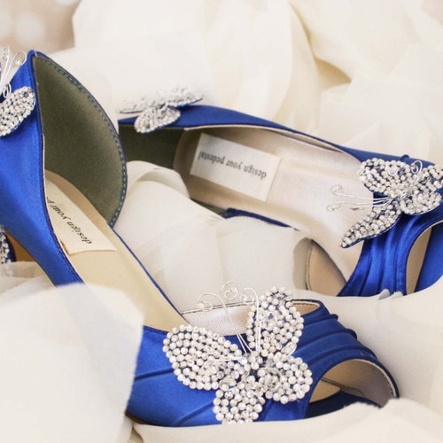 Wedding Shoes Royal Blue Kitten Heel Peep Toe Wedding Shoes - Etsy