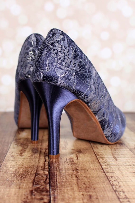 Zapatos de boda azul marino para novia zapatos de novia de | Etsy México