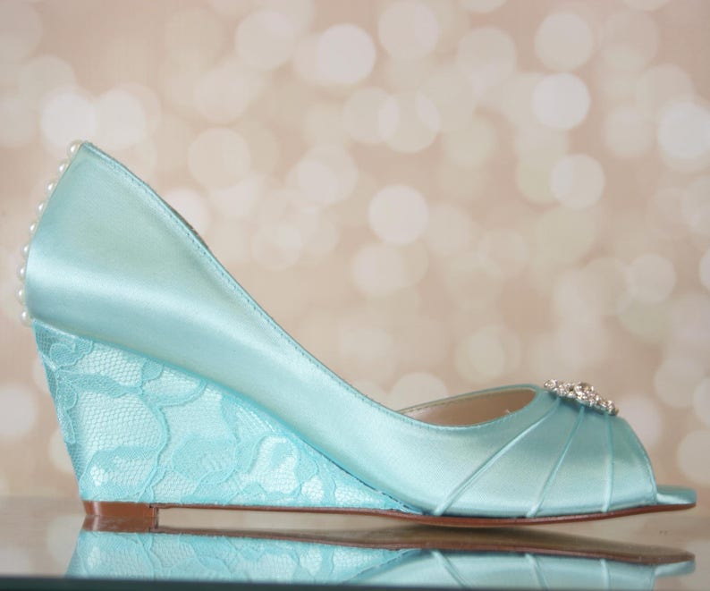 blue wedge bridal shoes