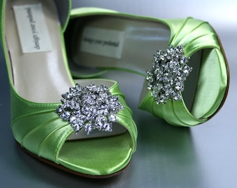 Green Wedding Shoes, Simple Shoes for Bride, Custom Wedding Heels, Green Bridal Heels, Bling Bridal Shoes, Lime Green Wedding Shoes