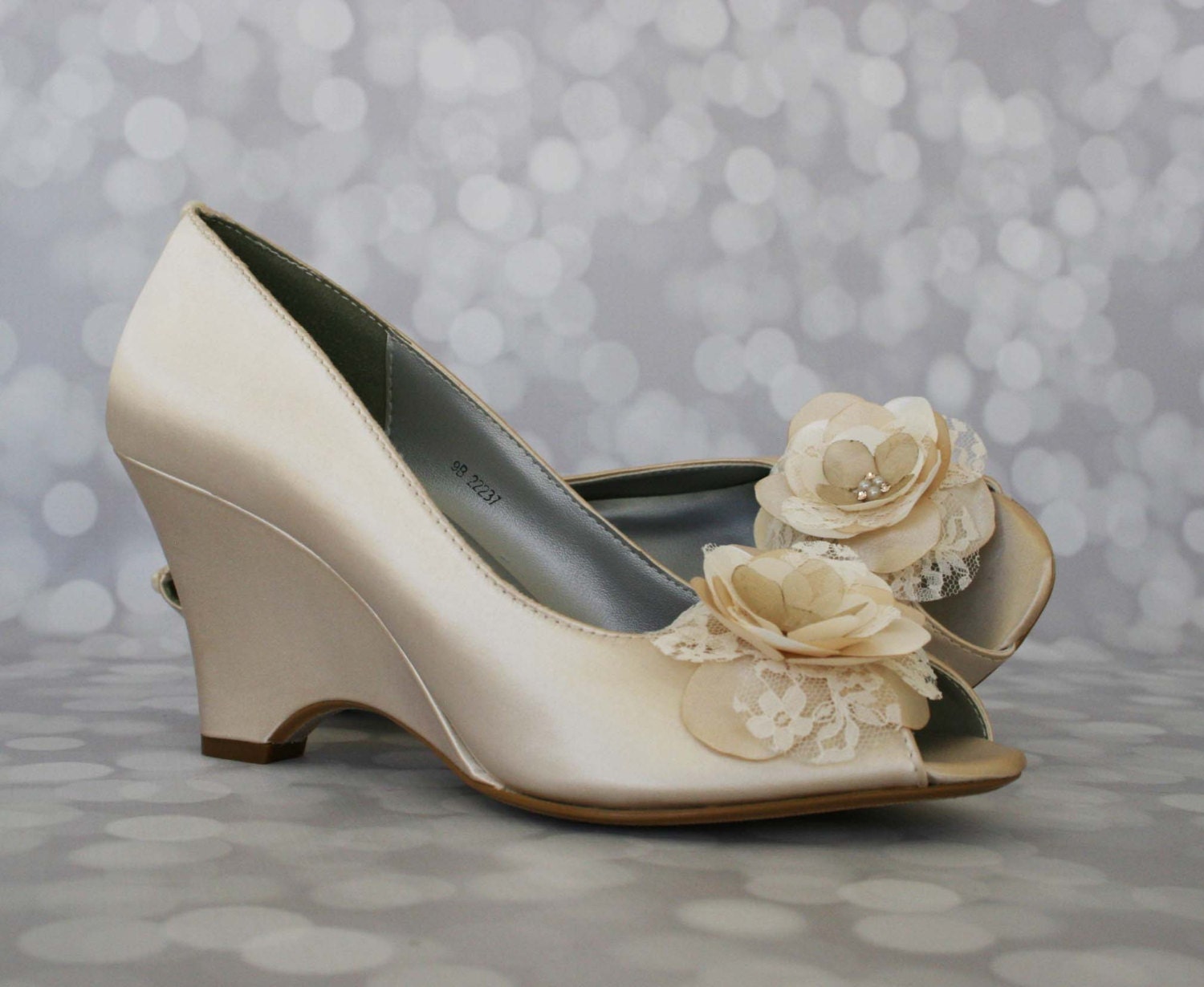 Flower Wedding Shoes Champange Peep Toe Custom Wedding Etsy