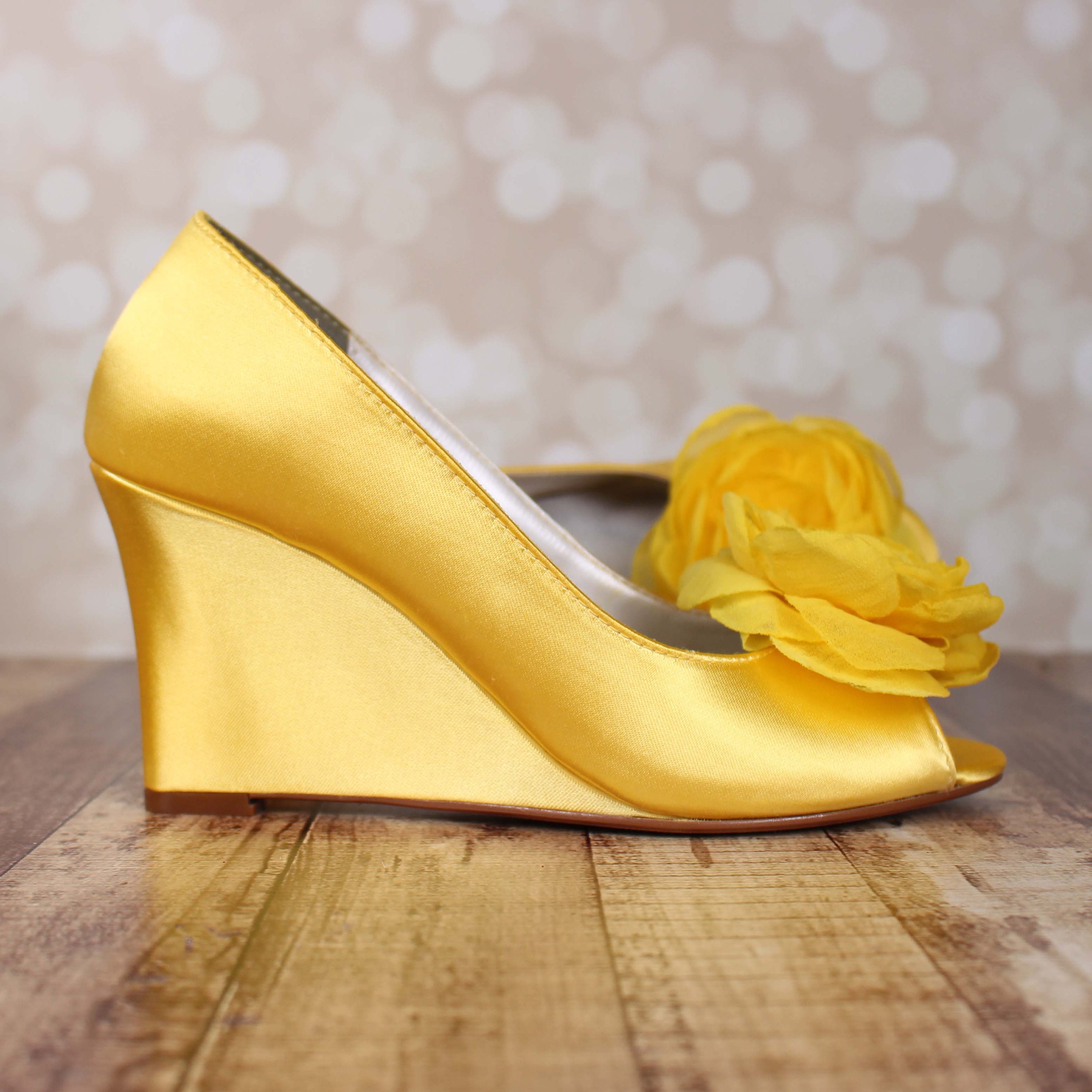 yellow wedge shoes for wedding