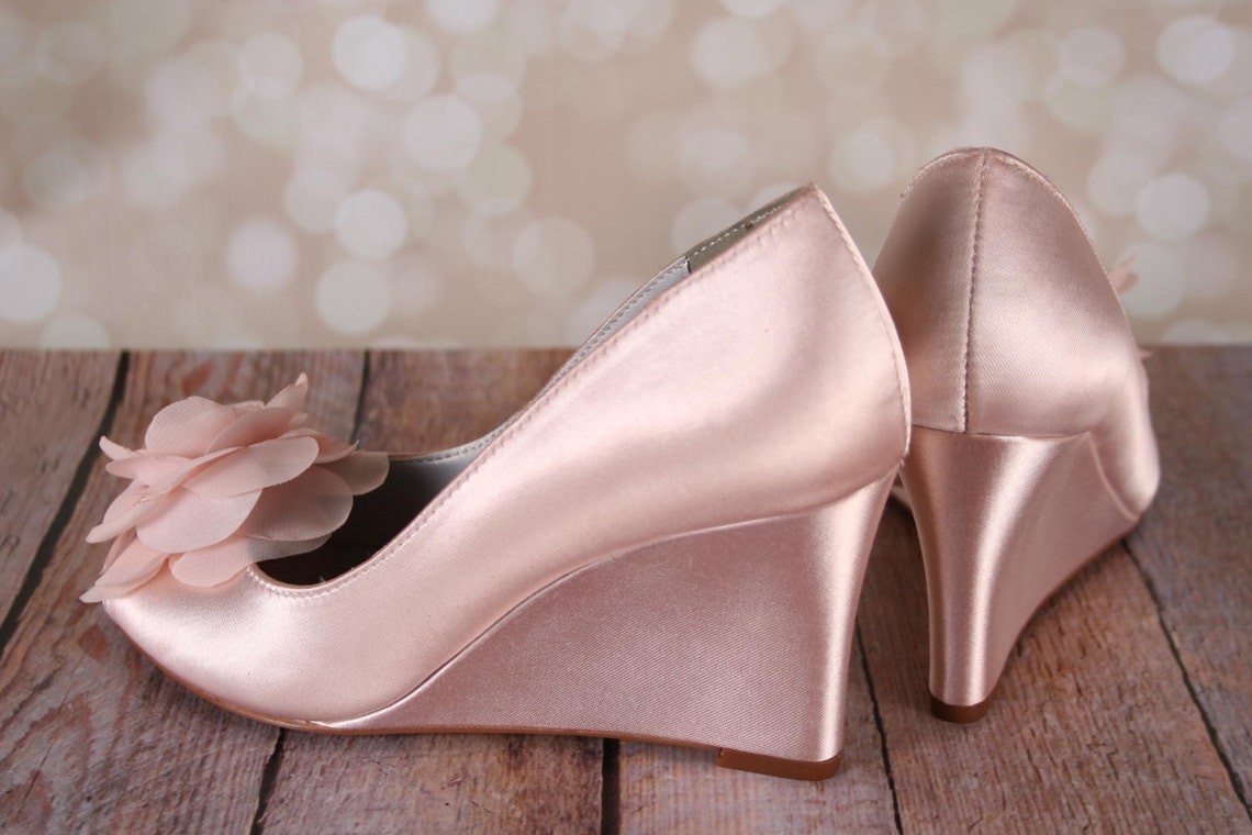 Blush Wedding Blush Wedding Shoes Wedding Wedges Wedges Etsy