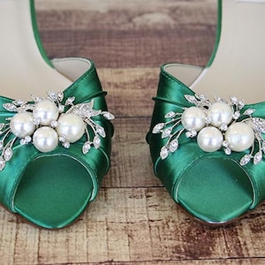 Green Wedding Shoes, Kitten Heels, Bridesmaids Shoes, Green Shoes, Custom Wedding Shoes, Simple Wedding Shoes, Peep Toes, Green Wedding