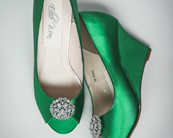 Emerald Shoes for Bride, Green Wedges, Emerald Green Bridal Wedges, Vintage Wedding Shoes, Green Bride Shoes, Green Wedding Shoes