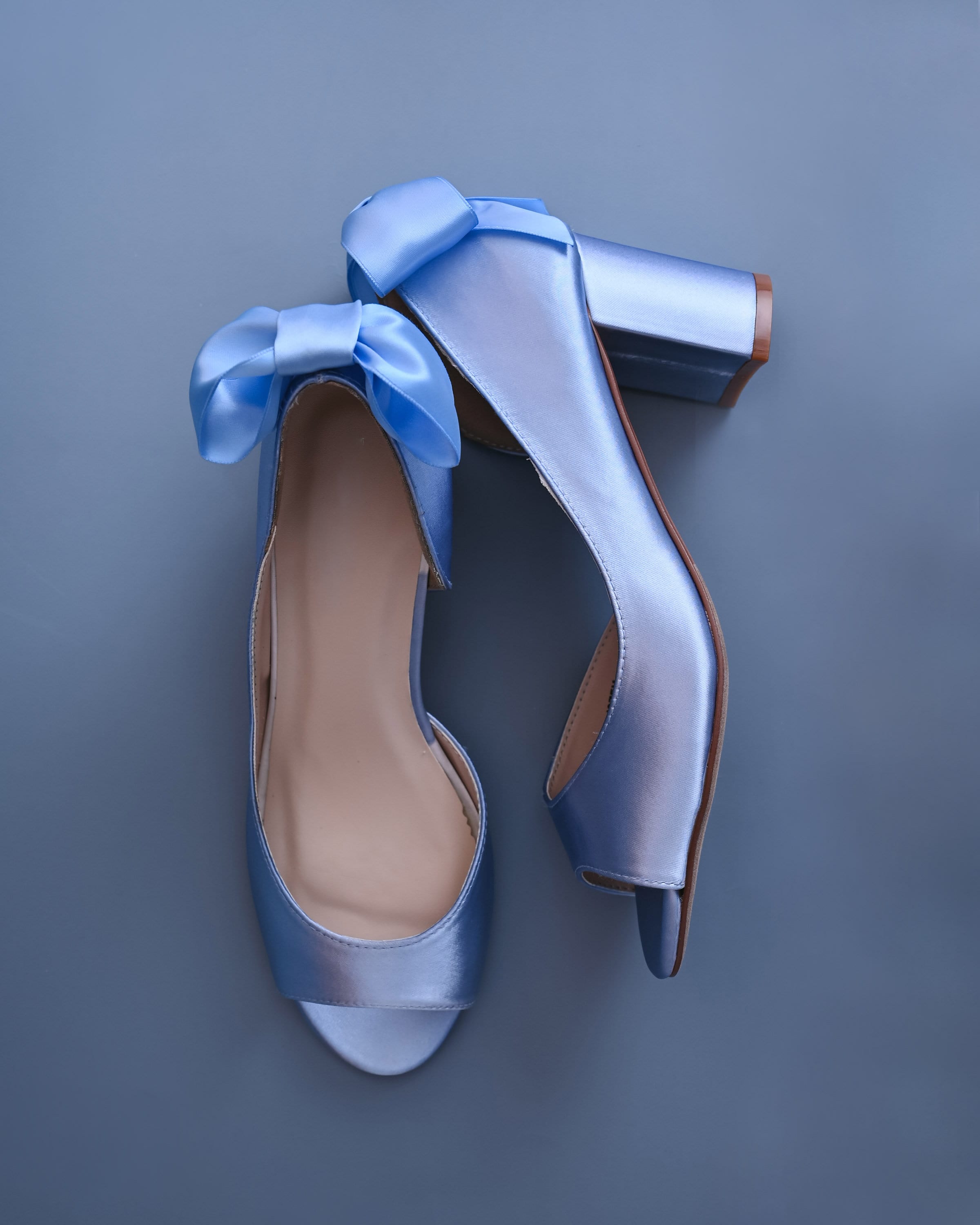 Cornflower Blue Wedding Shoes, Low Heel Bridal Shoes, Block Bridal Heels, Bow Wedding Shoes, Something Blue Shoes for Bride