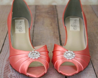 Chaussures de mariage corail, chaussures de mariage, peeptoes