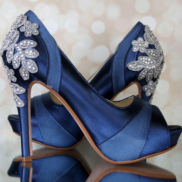 CONSULTATION PERSONNALISÉE : Chaussures de mariage bleu marine, chaussures de mariage à talon en cristal, concevoir mes propres chaussures de mariage, chaussures de mariage personnalisées, chaussures de mariée