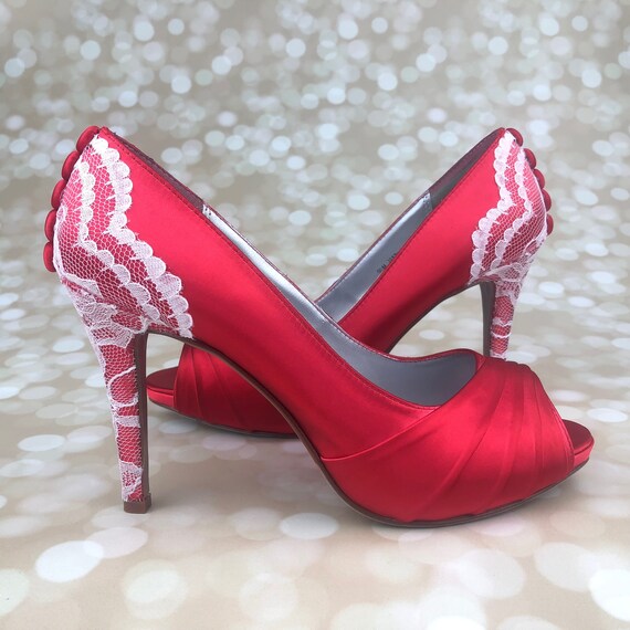 Zapatos de boda rojos para novia bridal de encaje - España