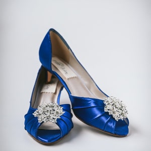Royal Blue Wedding Shoes, Simple Bridal Shoes, Blue Bridal Heels, Low Heel Wedding Shoes, Something Blue Wedding Shoes, Blue Shoes for Bride