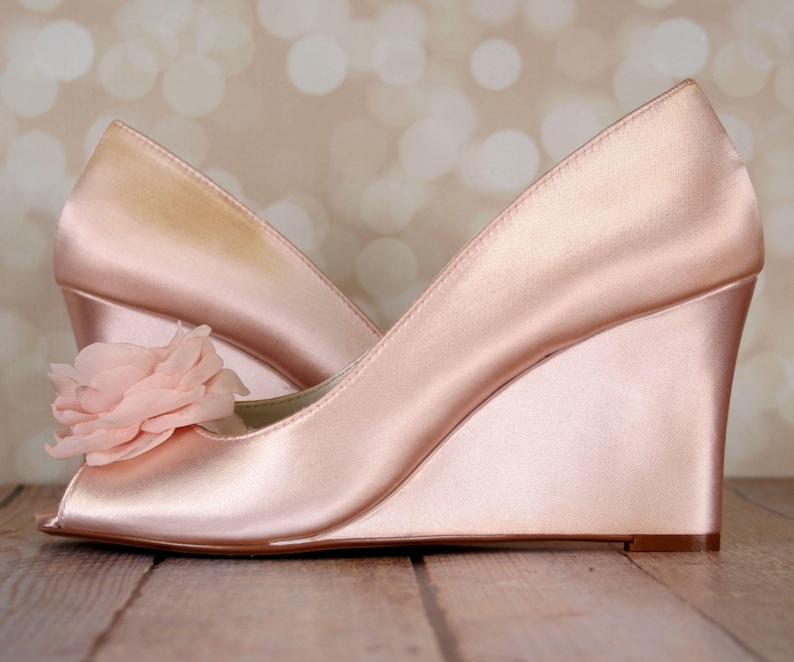 Blush Wedding Blush Wedding Shoes Wedding Wedges Wedges Etsy
