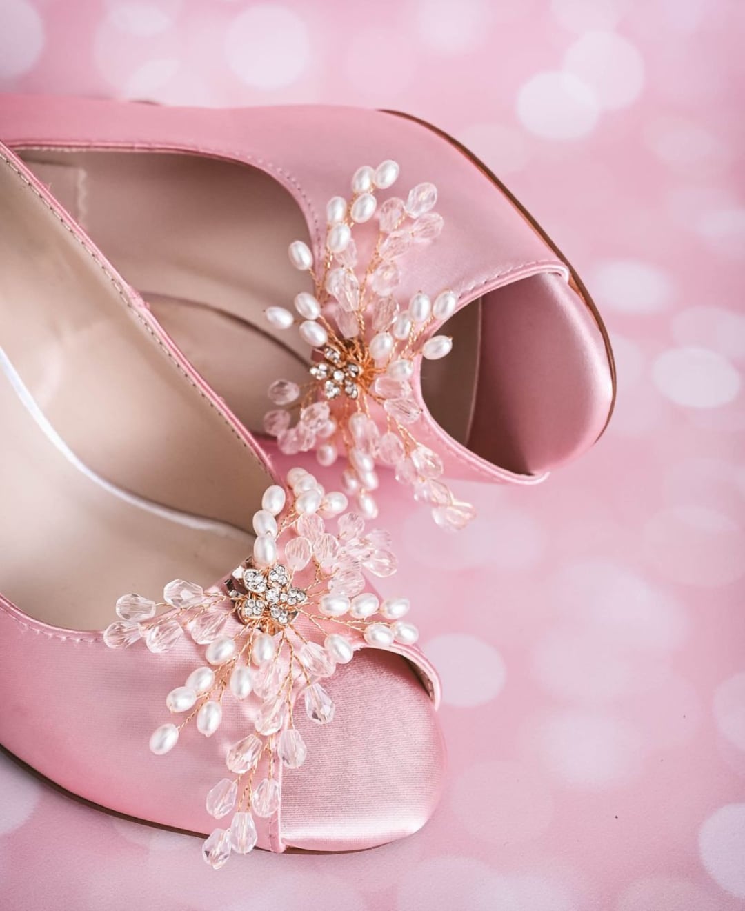 Pink Embroidered Floral Bow Pearl Pointed Pumps – Spring Party & Bridal