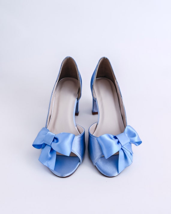 Chaussures de mariage bleu bleuet chaussures de mariee bleues talons de mariee bloc chaussures de mariage arc chaussures quelque chose de bleu pour la mariee Etsy France