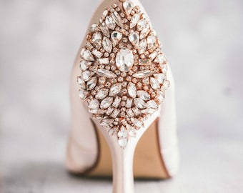 Blush Wedding Shoes, Pink Wedding Heels, Bling Bridal Shoes, Bride Shoes, Crystal Heel Wedding Shoes, Low Heel Bridal Shoes, Rose Gold