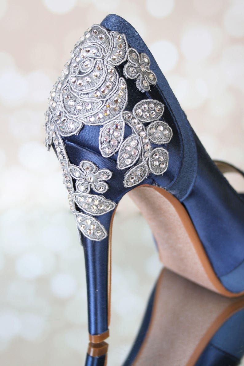 CUSTOM CONSULTATION: Navy Blue Wedding Shoes Crystal Heel - Etsy