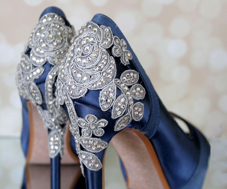 CUSTOM CONSULTATION Navy Blue Wedding Shoes Crystal Heel Etsy