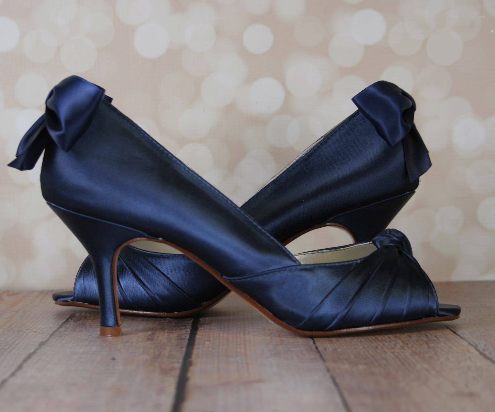 Navy Blue Wedding Shoes, Low Heel, Blue Bridal Accessories, Bow Wedding — free download