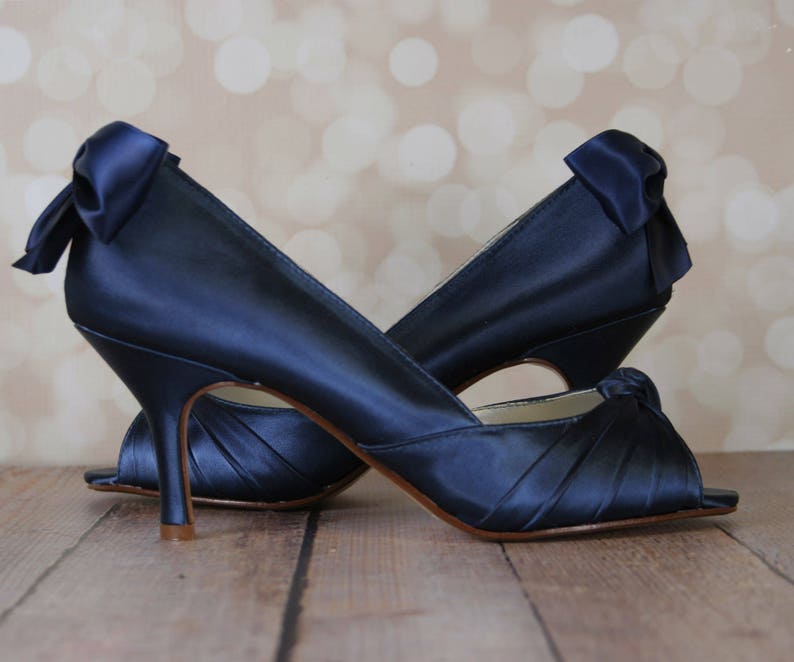 Navy Blue Wedding Shoes Low Heel Blue Bridal Accessories Etsy