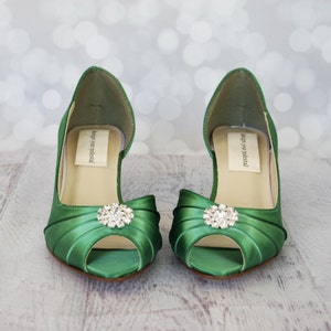 Green Wedding Shoes Low Heel, Wedding Shoes for Bride, Low Heel Shoes, Low Heel Bridal Shoes, Green Bridal Heels, Simple Wedding Shoes