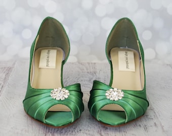 Green Wedding Shoes Low Heel, Wedding Shoes for Bride, Low Heel Shoes, Low Heel Bridal Shoes, Green Bridal Heels, Simple Wedding Shoes