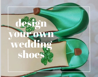 Custom Bridal Heels, St. Patrick's Day Wedding, Four Leaf Clover Shoes, Green Wedding, Shamrock Wedding Shoes, Lucky Bridal Shoes