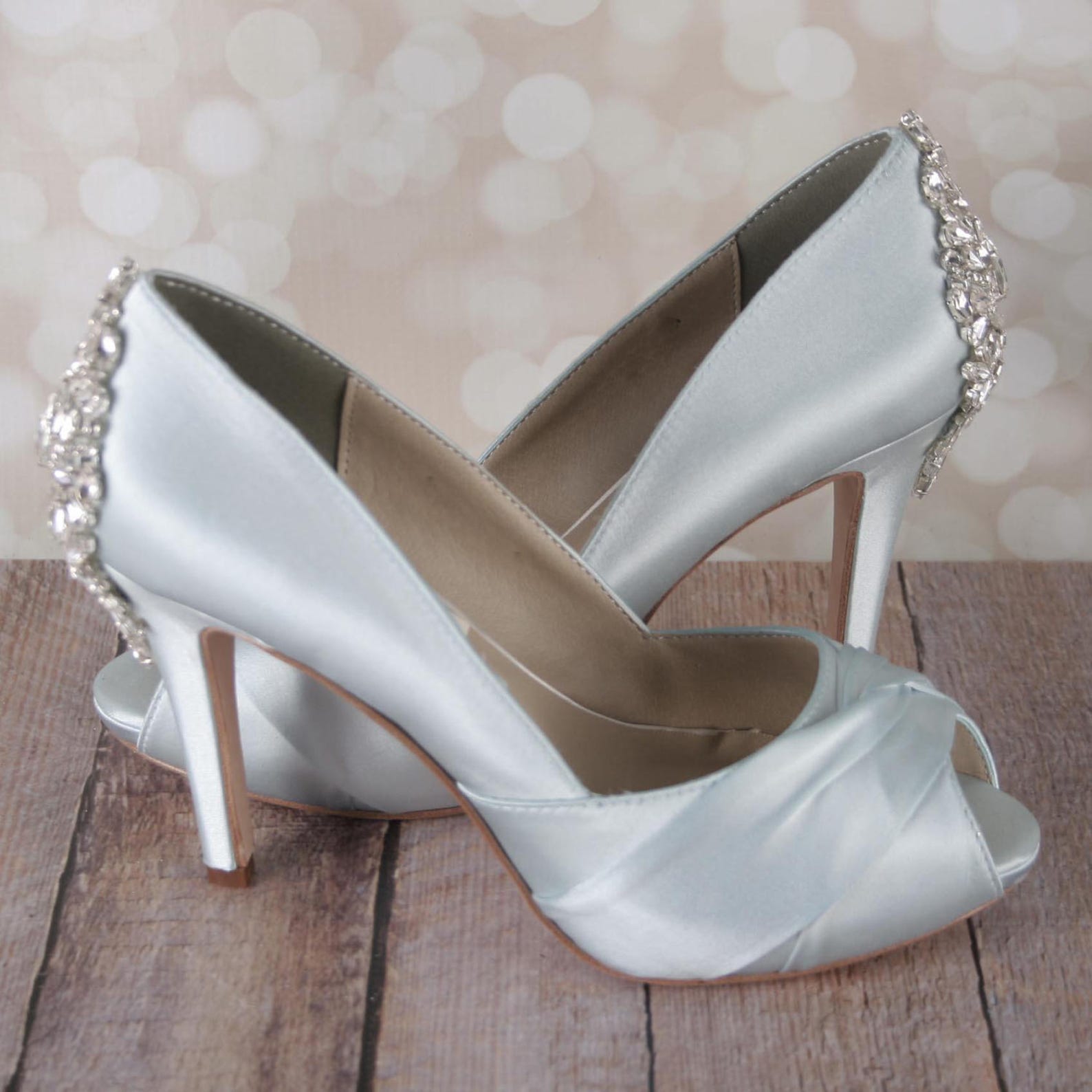 Wedding Shoes Bridal Heels Crystal Shoes Blue Wedding Etsy