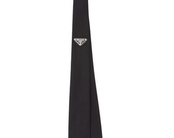 Silk Black Nylon Tie in Black With Metal Triangle Logo - Suit Tie