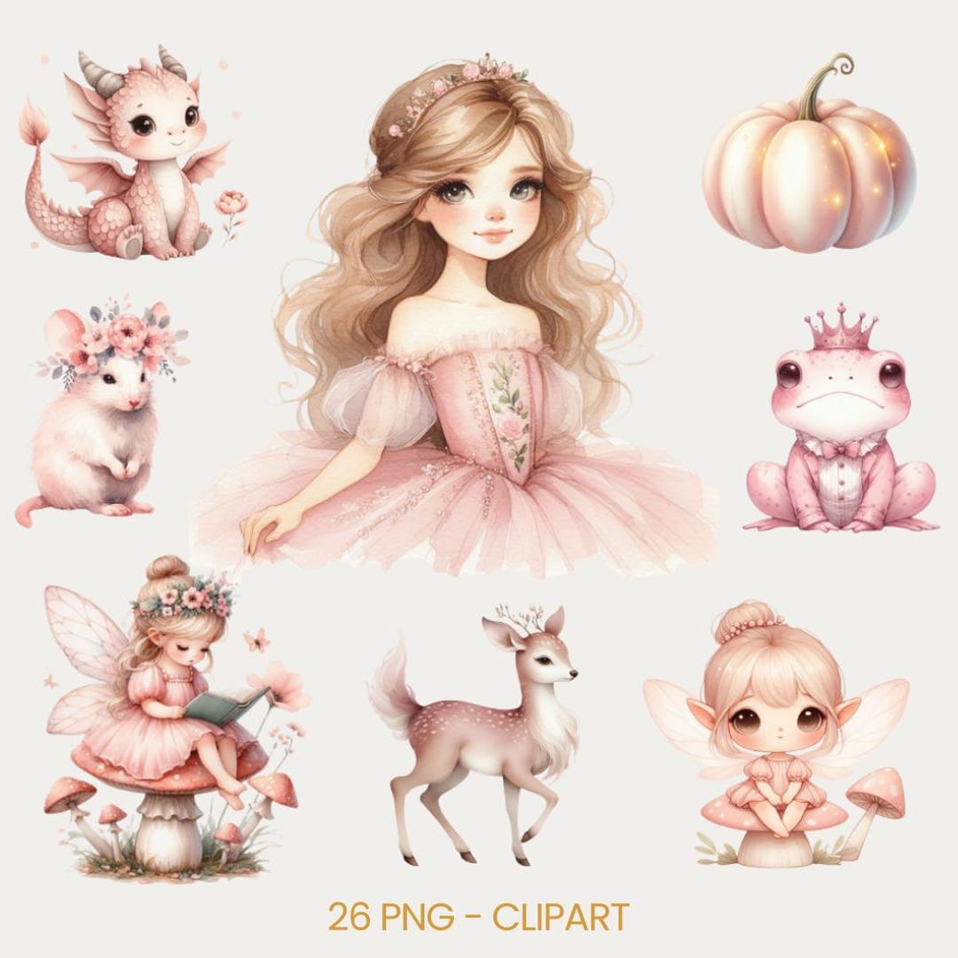 Luxury Watercolor Princess Clipart Bundle With Castle, Unicorn & Fairy ...
