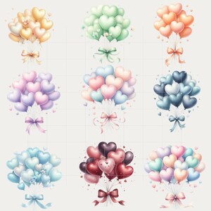 Watercolor Heart Balloon Clipart Bundle for Parties, Baby Showers ...