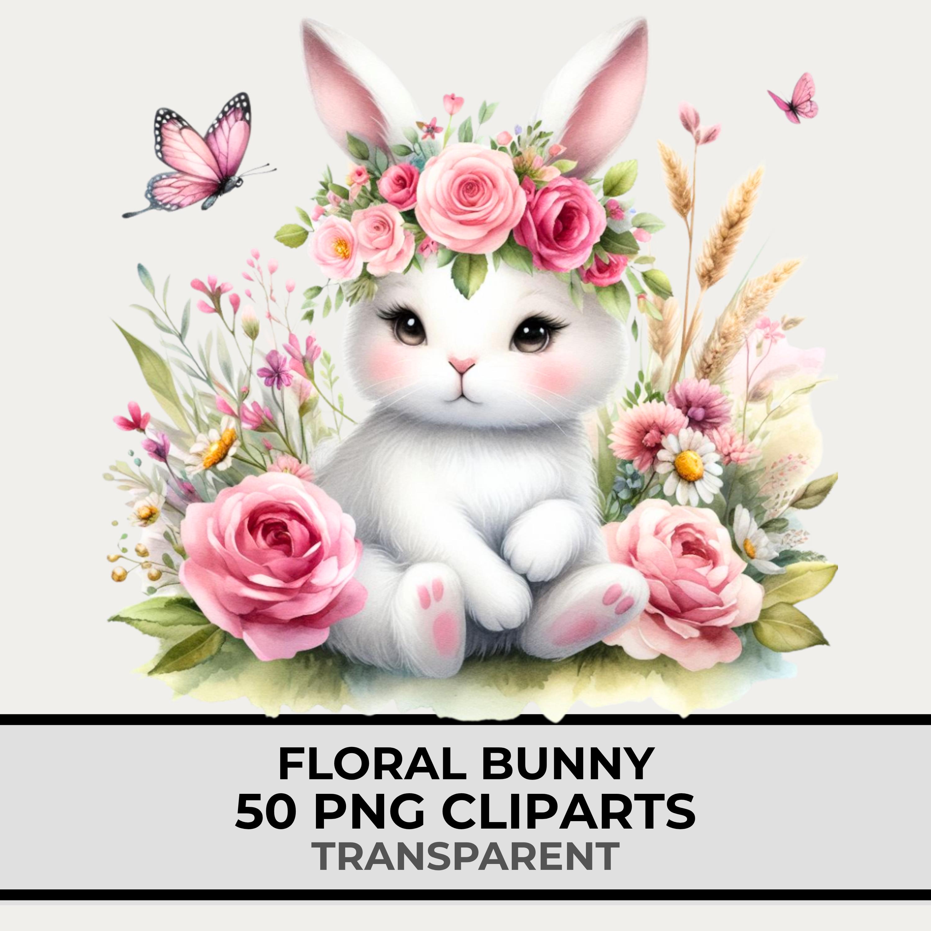 Watercolor Bunny Clipart Set With Floral Rabbits – 50 PNG Transparent ...