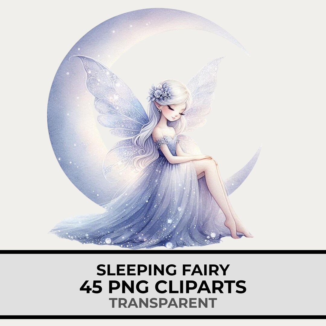 45 PNG Sleeping Fairy Clipart Bundle, Night Fairy PNG, Moon Fairy ...