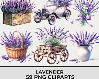 Lavender Clipart Bundle 59, Watercolor Lavender Flowers, Purple Floral PNG, Botanical Wedding Clipart,Transparent Background