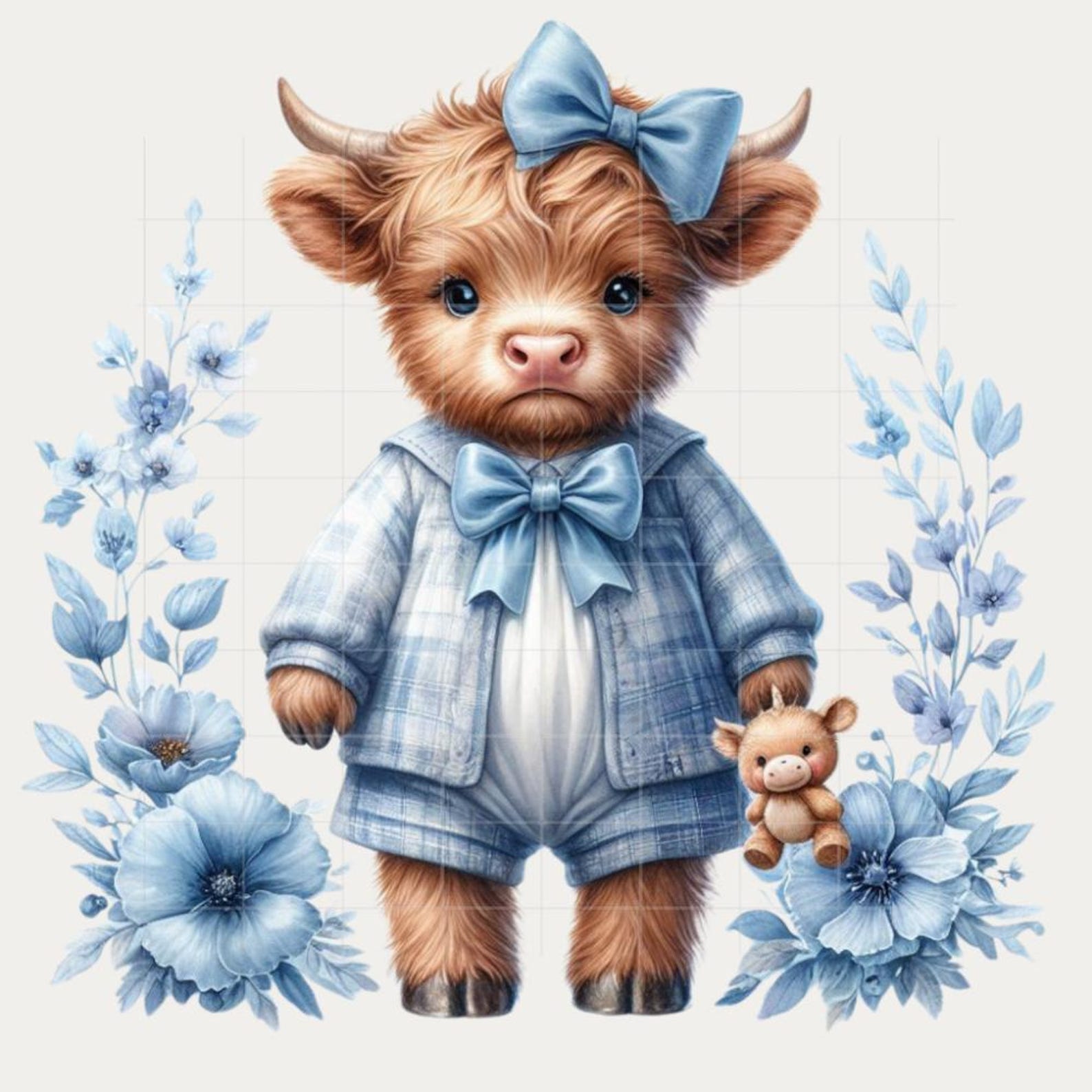 Baby Boy Highland Cow Watercolor Clipart Bundle – 50 PNG Transparent ...
