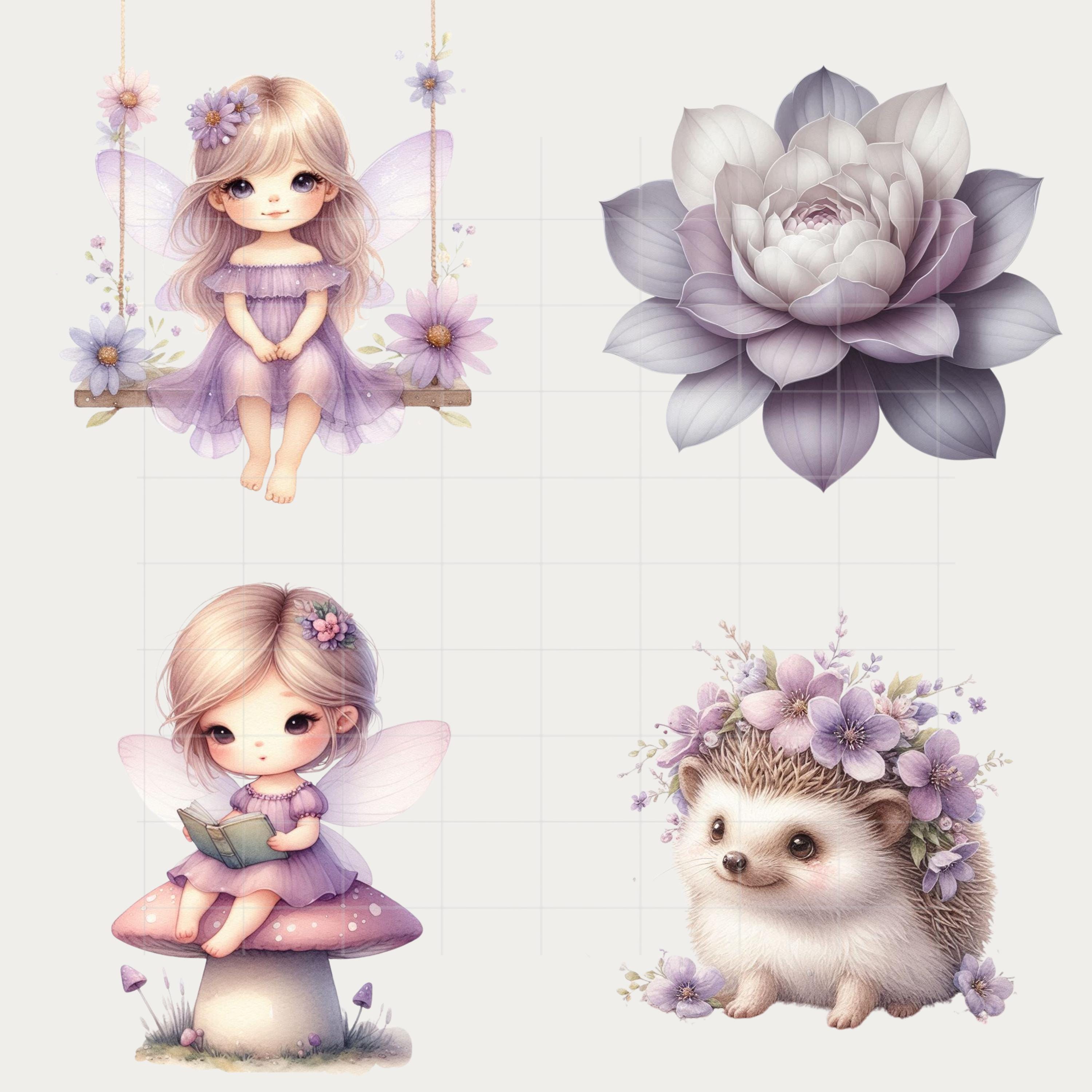 Purple Fairy Clipart Bundle 57 PNG, Lavender Nursery Watercolor ...